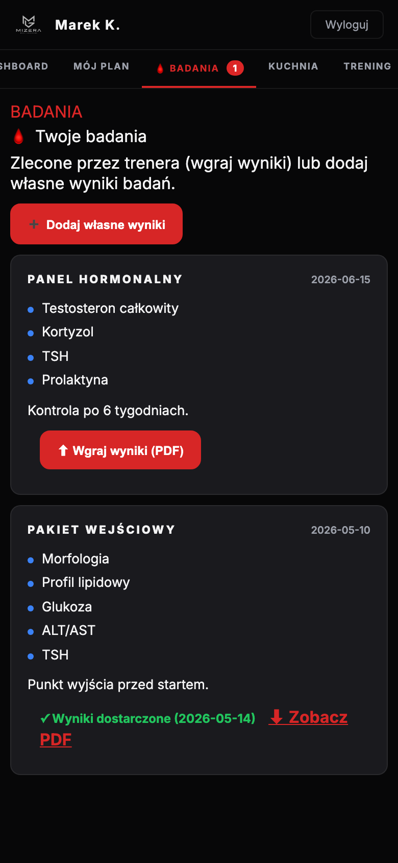 Panel klienta — badania i wyniki